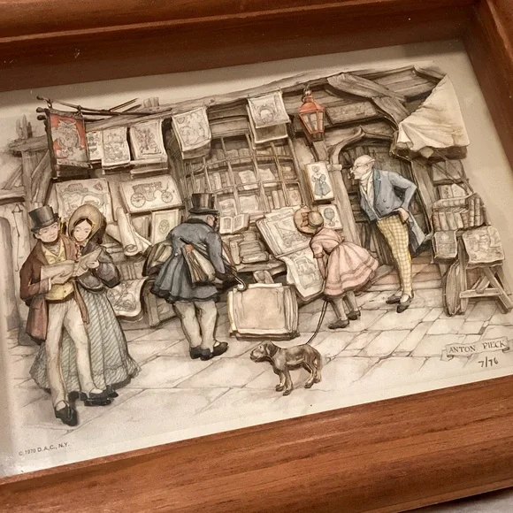 Framed Vintage Street Scene Illustration “The Old Print Shop” titled - Picture 6 of 9
